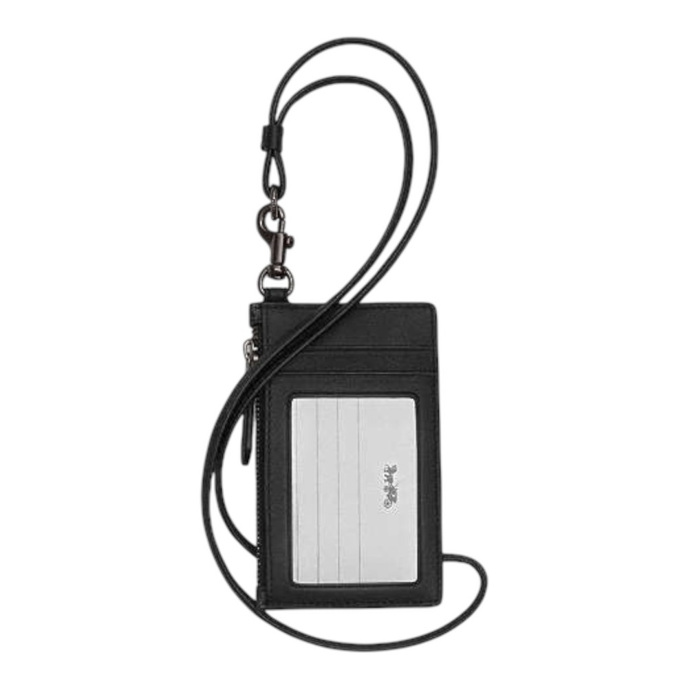 Coach Zip Lanyard Card Case Black and Charcoal Signature Canvas NWT Retail $150